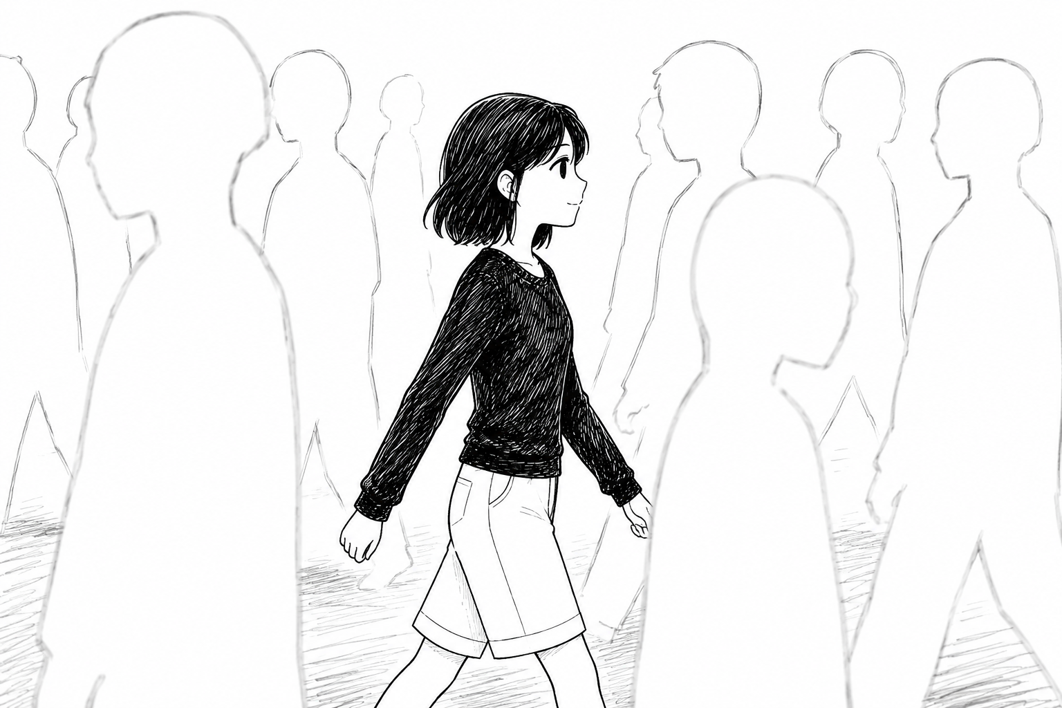 Wakomi walking through a crowd in Japan